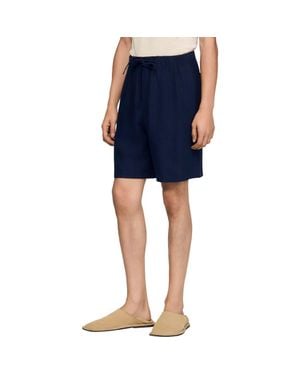 Sandro Elastic Waist Linen Shorts - Blue