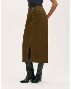 Finery London Beth Cotton Button-Front Midi Skirt - Green