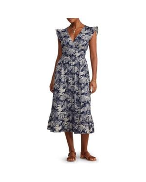 Vineyard Vines Ruffle Hem Cotton Stretch Poplin Dress - Blue