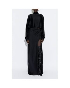 LAPOINTE Satin Caftan Top - Black