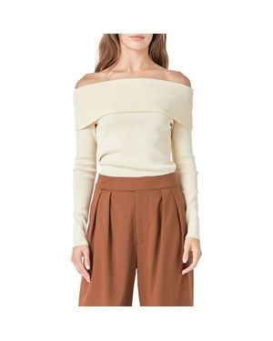 Endless Rose Folded Off The Shoulder Rib Top - Brown