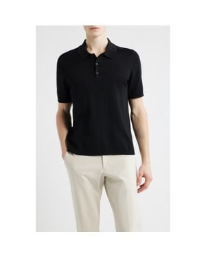 Open Edit Solid Cotton Blend Polo Sweater - Black