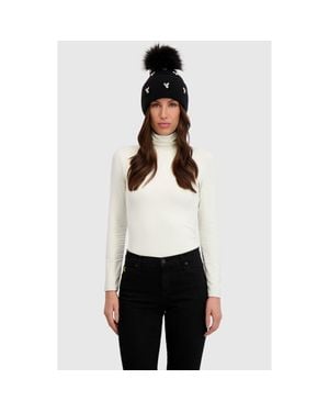 Lyla Grant Knit Hat With Fur-Free Fox (Faux Fur) Pompom - White