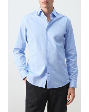 Mango Slim Fit Stripe Cotton Button-Up Shirt - Blue