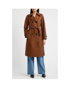Sam Edelman Double Breasted Trench Coat With Faux Suede Detail - Brown