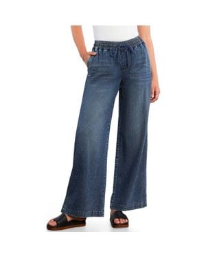 Wash Lab Denim Drawstring Waist Wide Leg Jeans - Blue