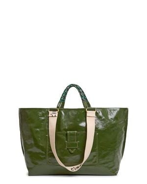 Clare V. Grande Bateau Crinkle Patent Leather Tote - Green