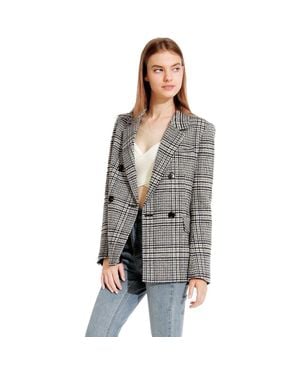Belle & Bloom Piccadilly Wool Blend Plaid Blazer - Gray