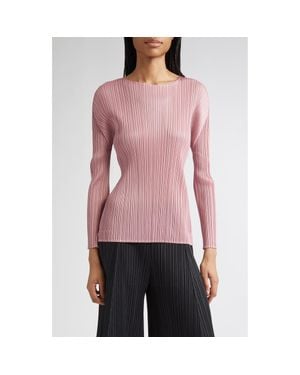 Pleats Please Issey Miyake Monthly Colors September Pleated Long Sleeve Top - Red