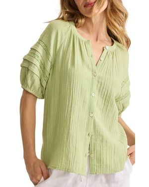 Tommy Bahama Lace Inset Cotton Gauze Button-Up Shirt - Green