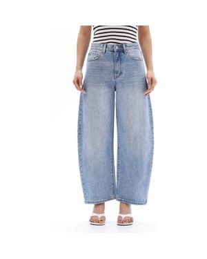 Bayeas High Waist Ankle Barrel Jeans - Blue