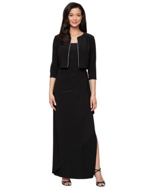 Alex Evenings Foil Piping Sleeveless Maxi Cocktail Dress With Jacket - Black