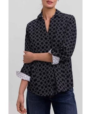 Foxcroft Taylor Geo Print Cotton Button-Up Shirt - Blue