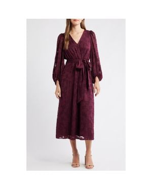 Anne Klein Floral Appliqué Long Sleeve Dress - Red