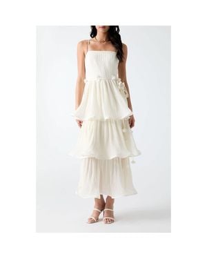 Guess Alessia Sleeveless Tiered Ruffle Maxi Dress - White