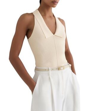 Reiss Vera Collared Rib Knit Racerback Tank - White
