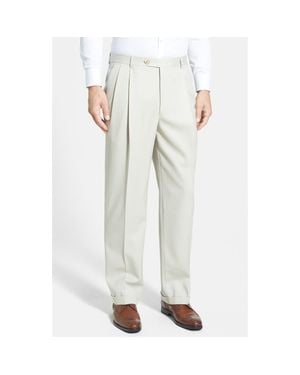 Berle Pleated Classic Fit Wool Gabardine Dress Pants - White