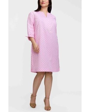 Foxcroft Vena Geo Lattice Print Cotton Shift Dress - Pink