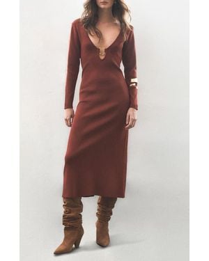 DELUC Maurice Long Sleeve Knit Midi Dress - Red