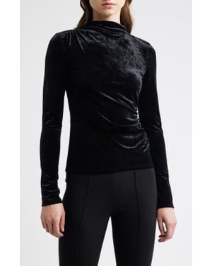 Rails Joelle Ruched Velour Mock Neck Top - Black