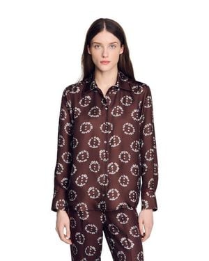 Sandro Floral Print Silk Shirt - Red