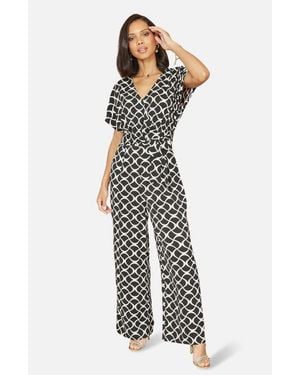 Yumi' Geometric Print Wrap Jumpsuit - White