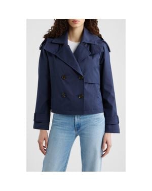 Michael Kors Crop Trench Coat With Removable Hood - Blue