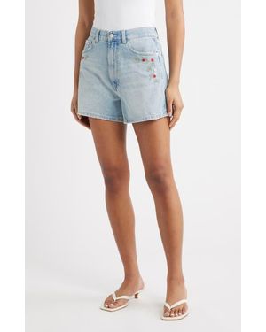 Rails Rancho Floral Embroidered Denim Shorts - Blue