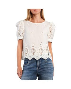 Billy T Halo Eyelet Puff Sleeve Cotton Blend Top - White