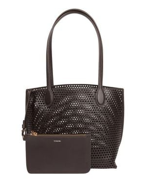 Vince Small Athene Perforated Nappa Leather Tote - Black