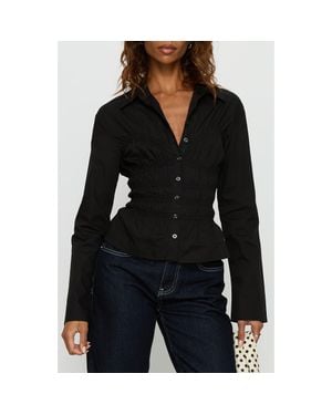 Princess Polly Lisel Shirred Long Sleeve Top - Black