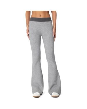 Edikted Lei Contrast Trim Flare Knit Pants - Gray