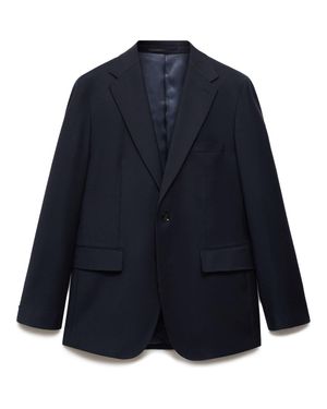 Mango Slim Fit Virgin Wool Suit Blazer - Blue