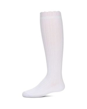 Memoi Crochet Ruffle Design Knee High Socks - White