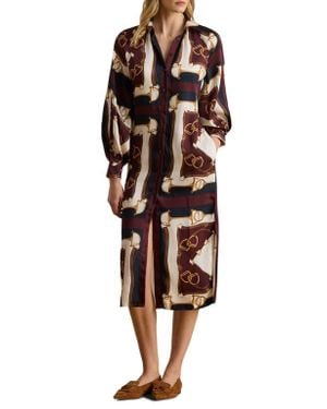 Ralph Lauren Equestrian Print Long Sleeve Twill Midi Shirtdress - Black