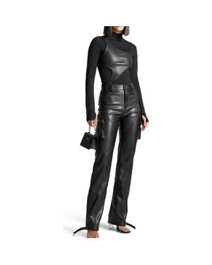 Manière De Voir Leather Overlay High Neck Bodysuit - Black