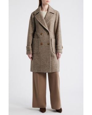 BCBGMAXAZRIA Double Breasted Wool Blend Herringbone Coat - Natural