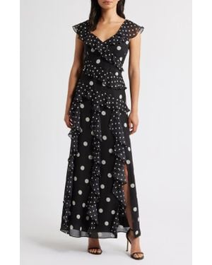 Eliza J Mixed Polka Dot Maxi Dress - Black