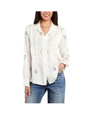 Billy T Garden Embroidered Ruffle Pintuck Shirt - White