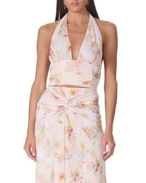 AFRM Gabriella Floral Plunge Halter Top - Pink