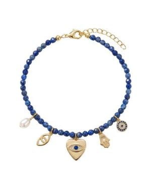 Argento Vivo Spiritual Cultured Pearl Agate Bead Charm Bracelet - Blue