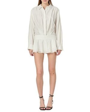 English Factory Ruffled Long Sleeve Micro-Mini Romper - White
