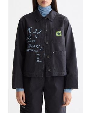 Scotch & Soda Washed Embroidery Detail Cotton Workwear Jacket - Black