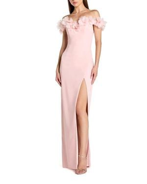 Mac Duggal Off The Shoulder Column Gown With 3D Flowers - Pink