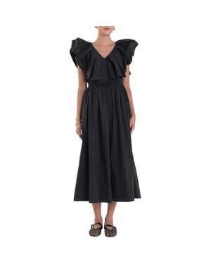 English Factory Ruffle Midi Dress - Black