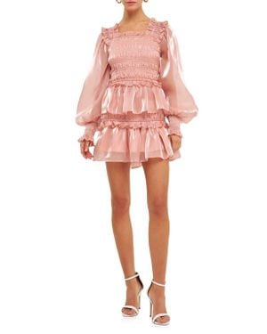 Endless Rose Metallic Sheen Long Sleeve Ruffle Minidress - Pink