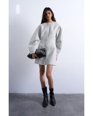 TOPSHOP Structured Cocoon Long Sleeve Minidress - Gray