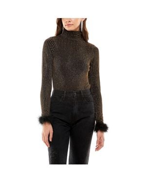 Wayf Besos Metallic Turtleneck Bodysuit - Black