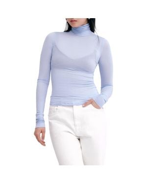 MARCELLA Eloise Turtleneck Semisheer Jersey Top - Blue
