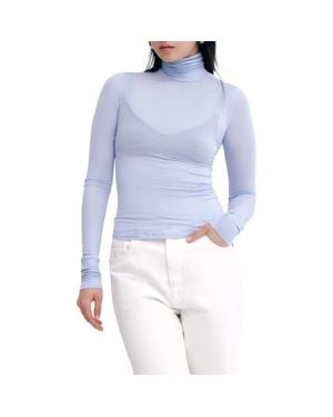 MARCELLA Eloise Turtleneck Semisheer Jersey Top - Blue